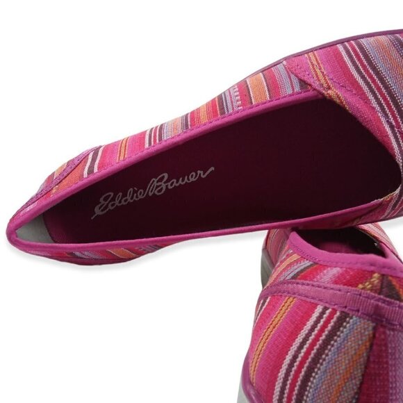 Eddie Bauer Pink Striped Canvas Flat Slip On Shoes Sz 9.5 - Picture 6 of 7